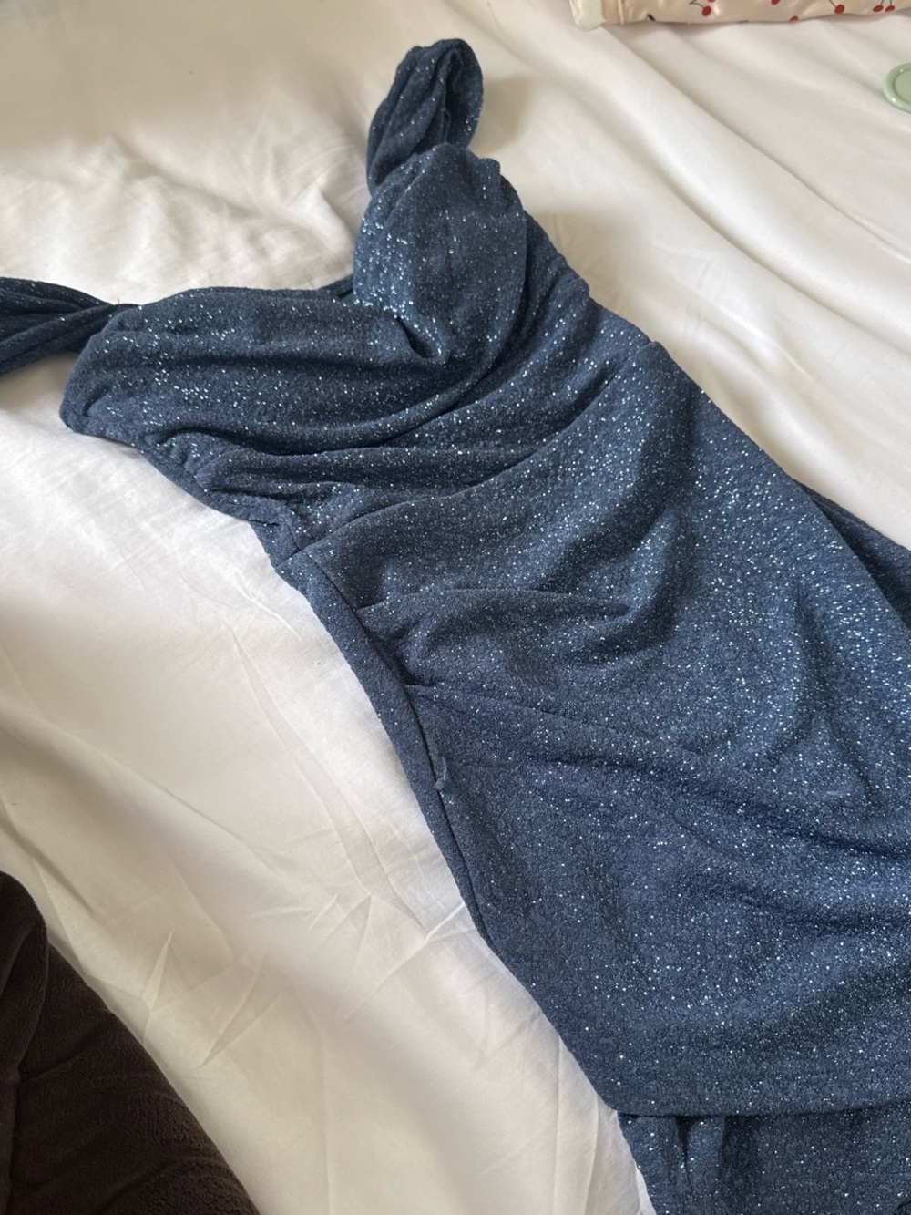 Windsor Navy Sparkle Twist-Shoulder Mini Dress
